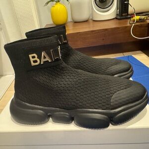 Brandnew Balmain Black Knit High-Top Sneakers